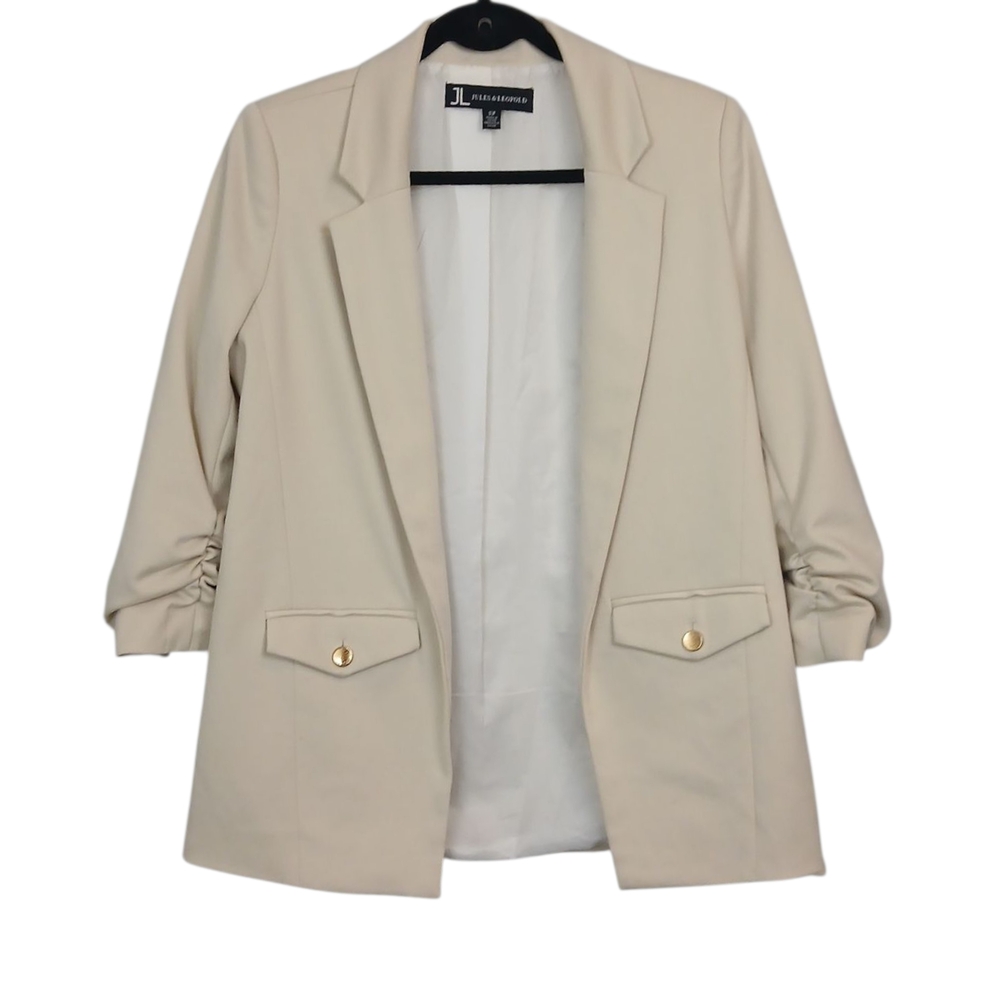 Jules & Leopold Small Cream Beige Gold Blazer Boyfriend Gathered Sleeve Jacket